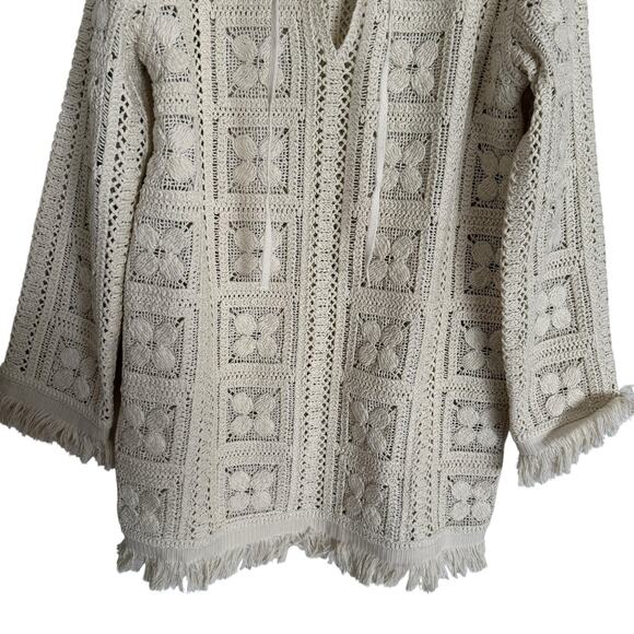 H&M Crochet Look Tunic Dress Cream Fringe Original Summer Edition 2025 - Picture 4 of 10